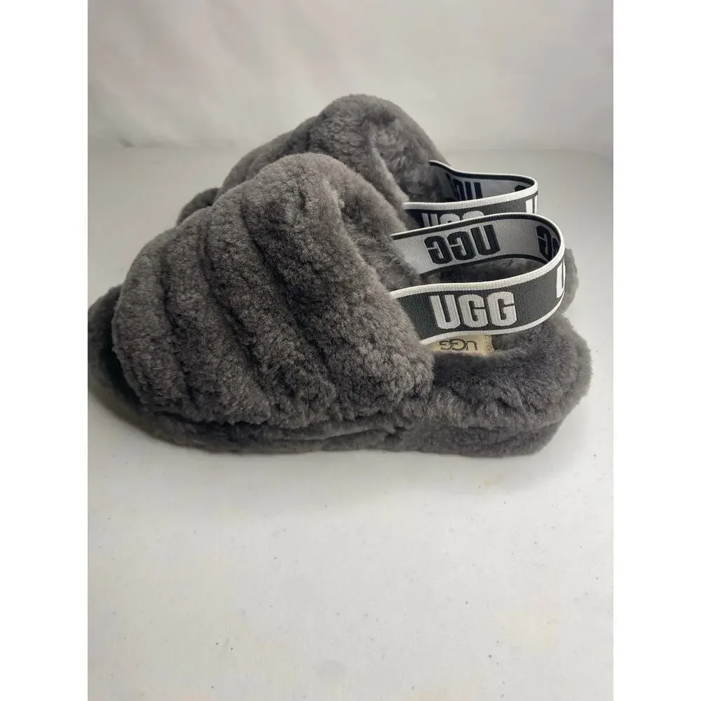 UGG Womens Soft Fluff Yeah Slide Slippers Size 6 Shoes Sandal Gray Charcoal Clog